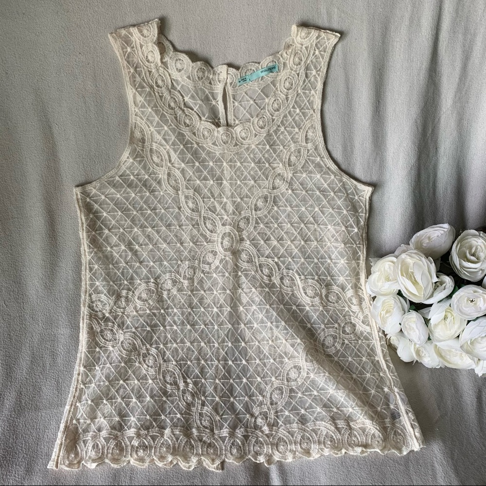 Maurices Sheer Lace Sleeveless Button Back Top